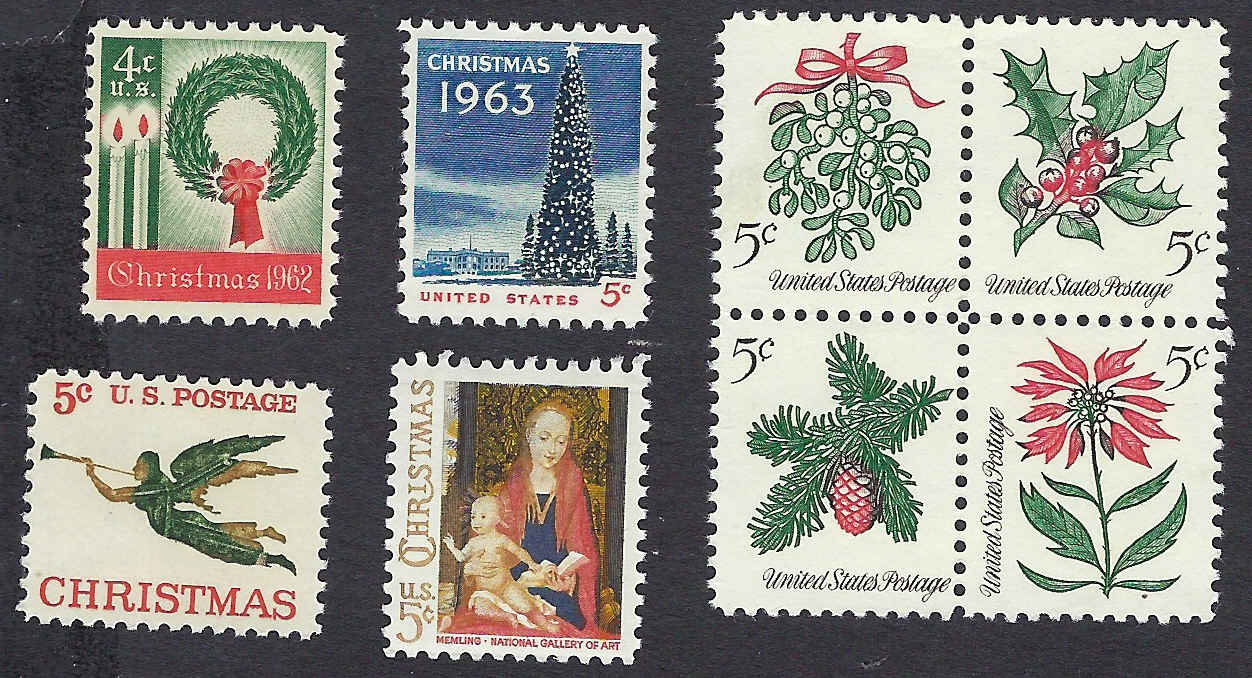 U.S Christmas Stamps 1962-1966 - Complete 5-Stamp Set