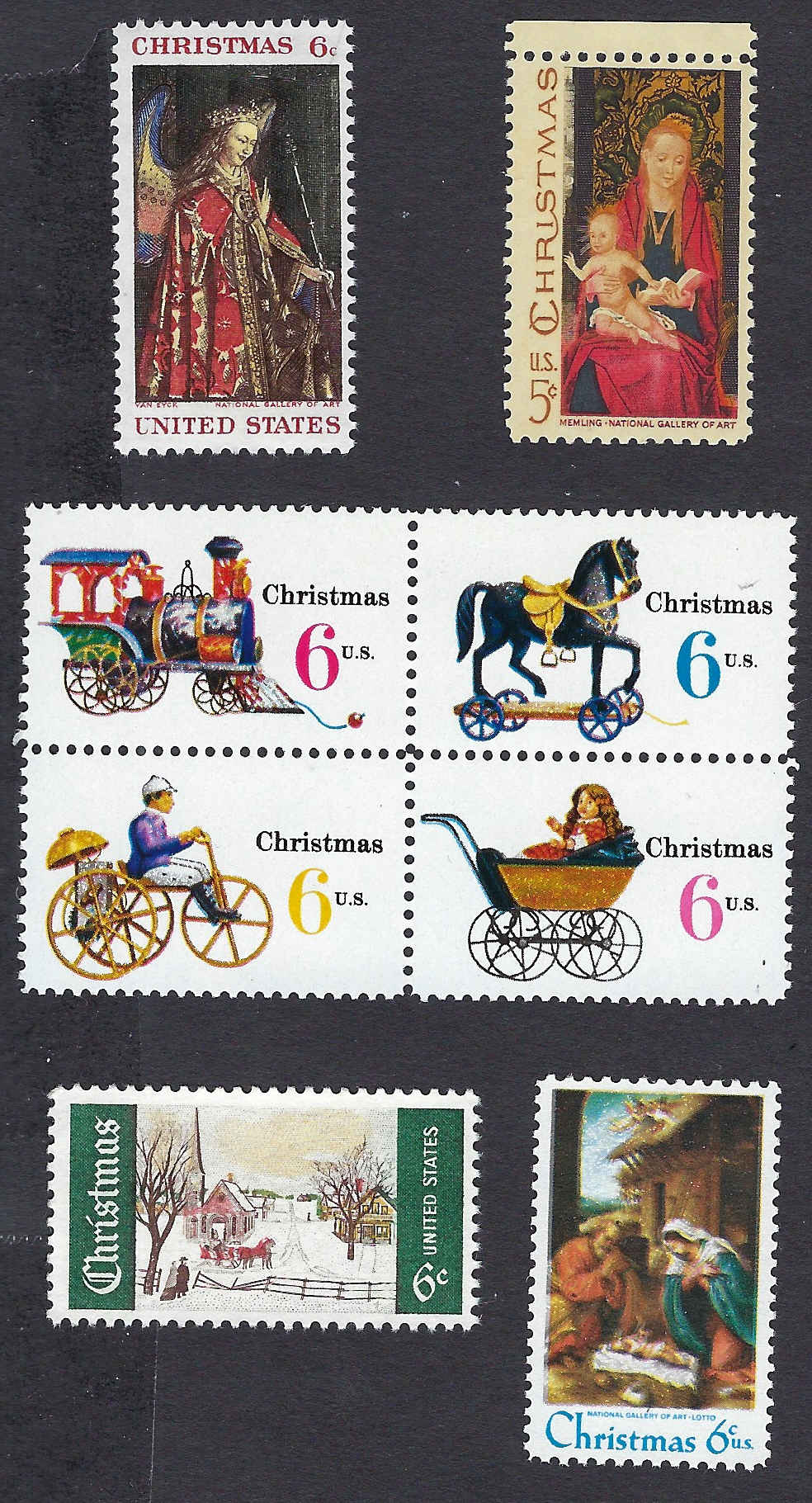 U.S Christmas Stamps 1967-1970 - Complete 5-Stamp Set