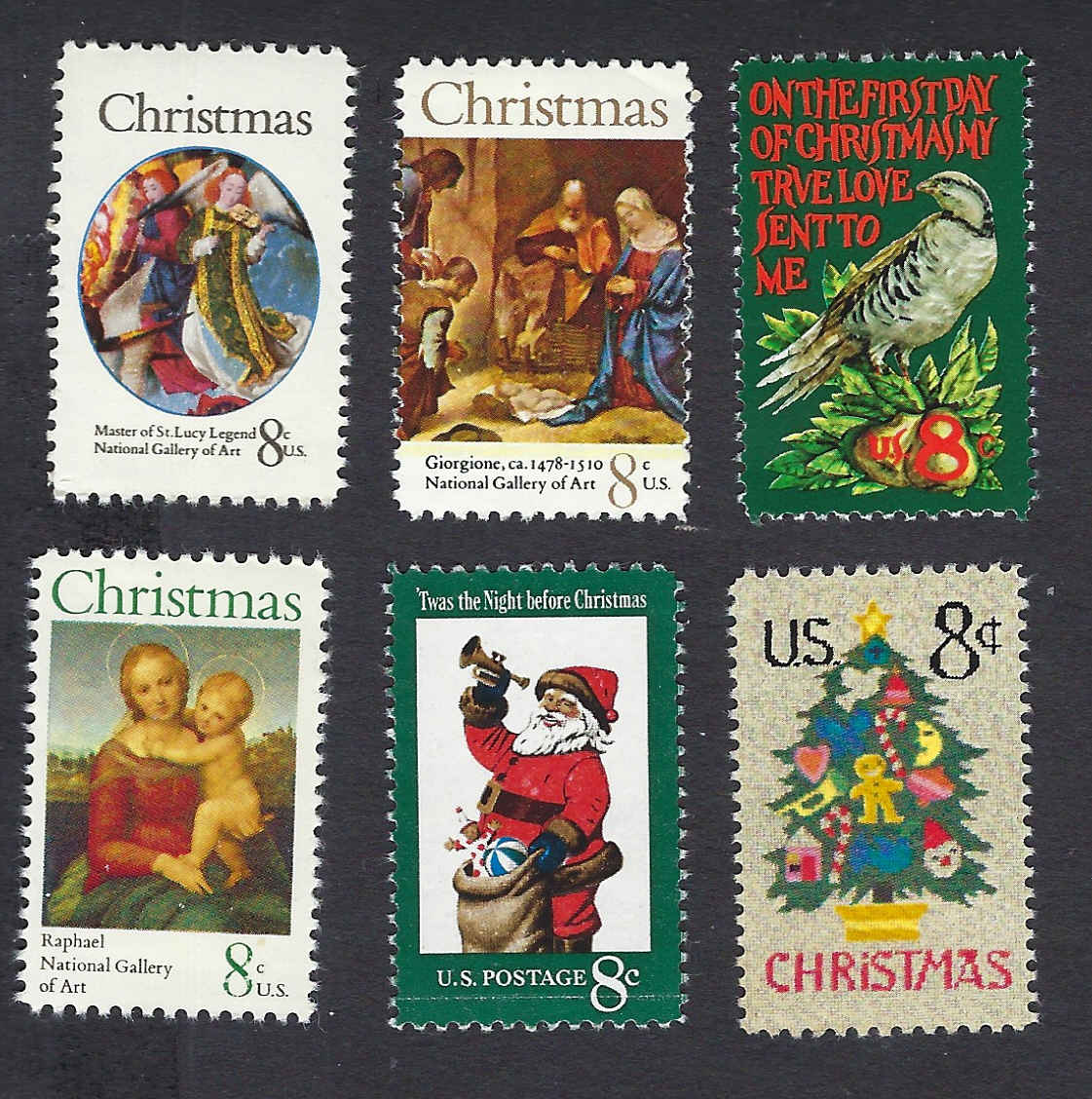 U.S Christmas Stamps 1971-1973 - Complete 6-Stamp Set