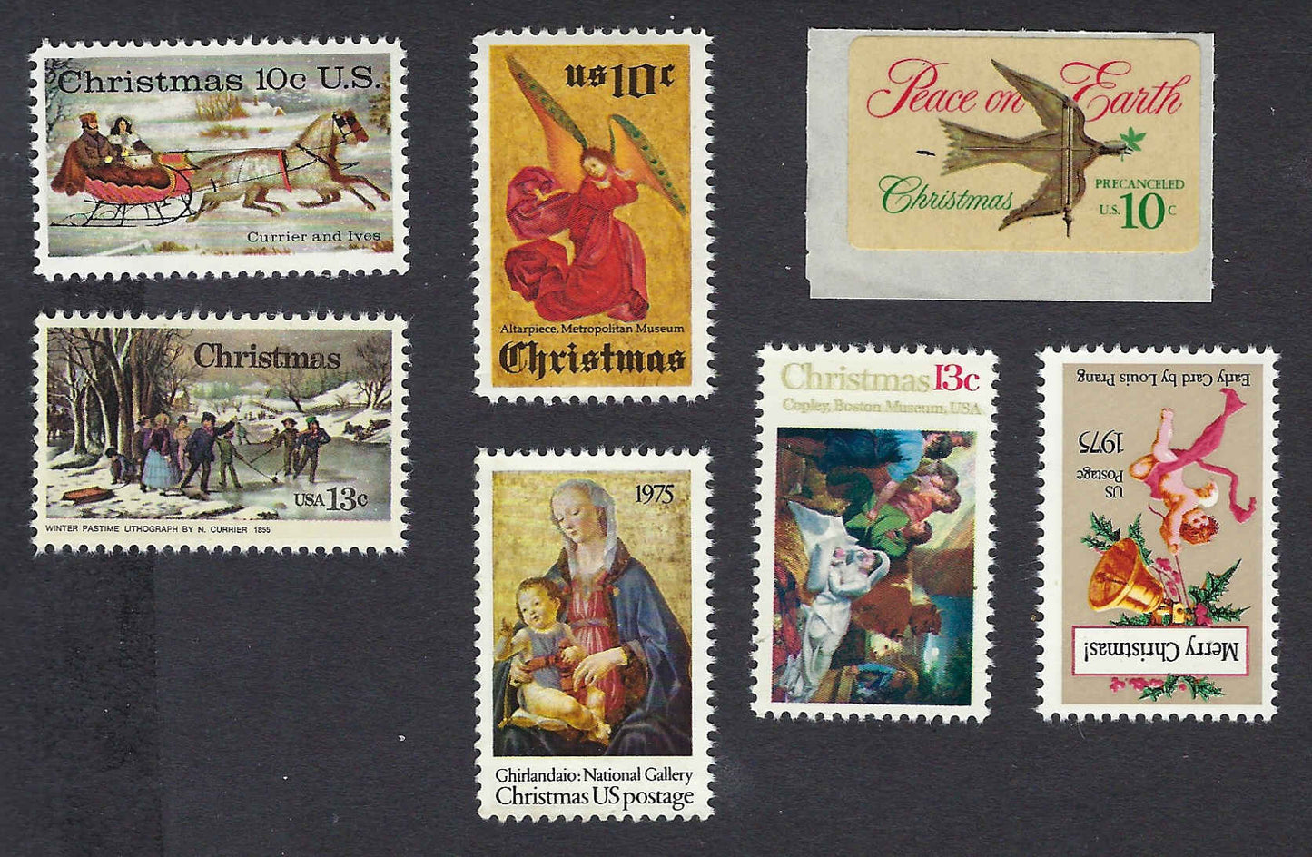 U.S Christmas Stamps 1974-1976 - Complete 7-Stamp Set