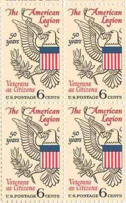 1969 American Legion Block of 4 6c Postage Stamps, Scott1369, MNH, OG