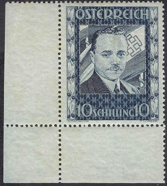1936 Austria Scott 380 Dollfuss 10s Mint Never Hinged Corner Margin Raybaudi