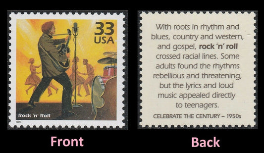 1999 Celebrate the 1950s R0ck & Roll Single 33c Postage Stamp, Scott3187m, MNH, OG