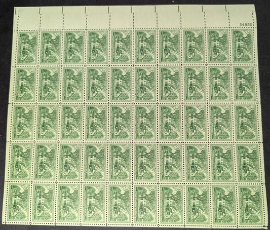 1953 USA Sagamore Hill 3c Sheet -Scott 1023 -MNH, Undisturbed OG - Corner Flaw
