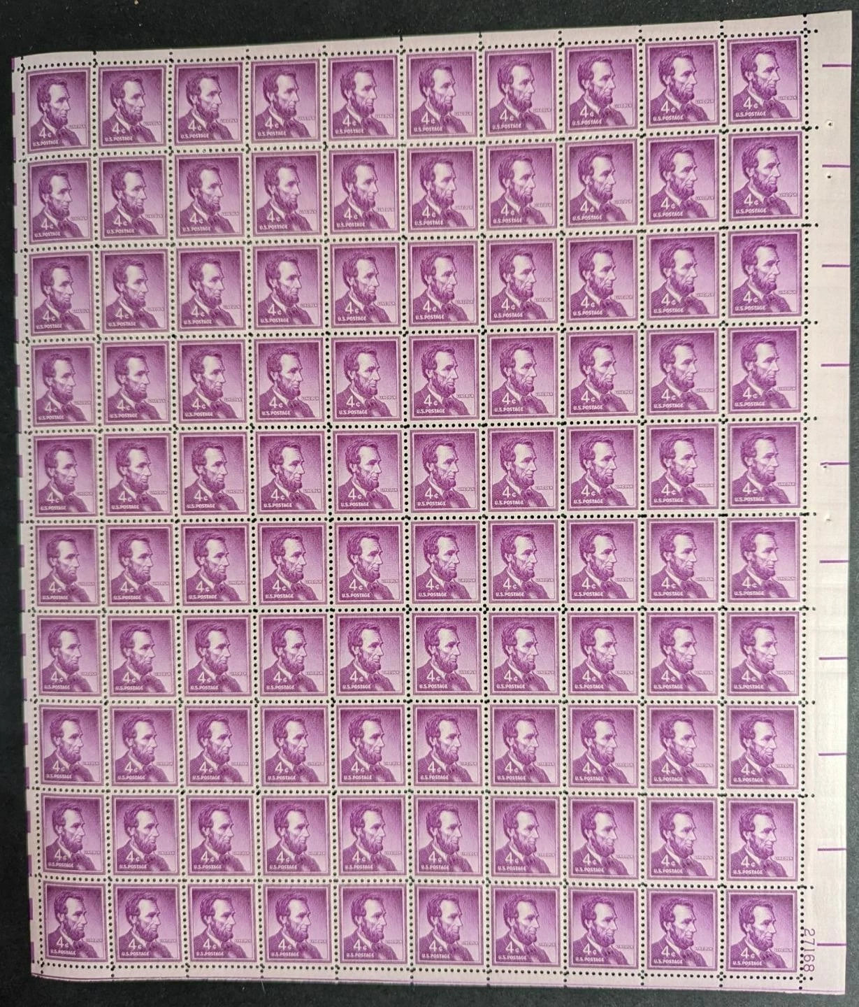 1954 USA Lincoln 4c Sheet -Scott 1036 -MNH, Undisturbed OG - No Sig Flaws
