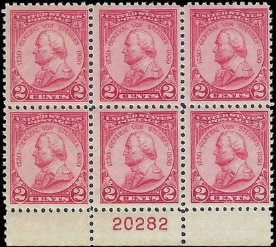 c1930 - #689 Von Steuben Issue Plate Block of 6, MNH, Undisturbed OG - Fresh!