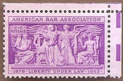 1953 American Bar Association Single 3c Postage Stamp -Scott 1022 - MNH,OG