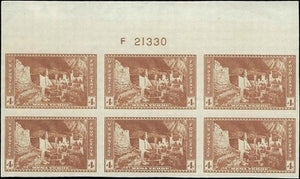 c1935 - #759 Mesa Verde - Imperf Plate Block of 6 - MNH, NG