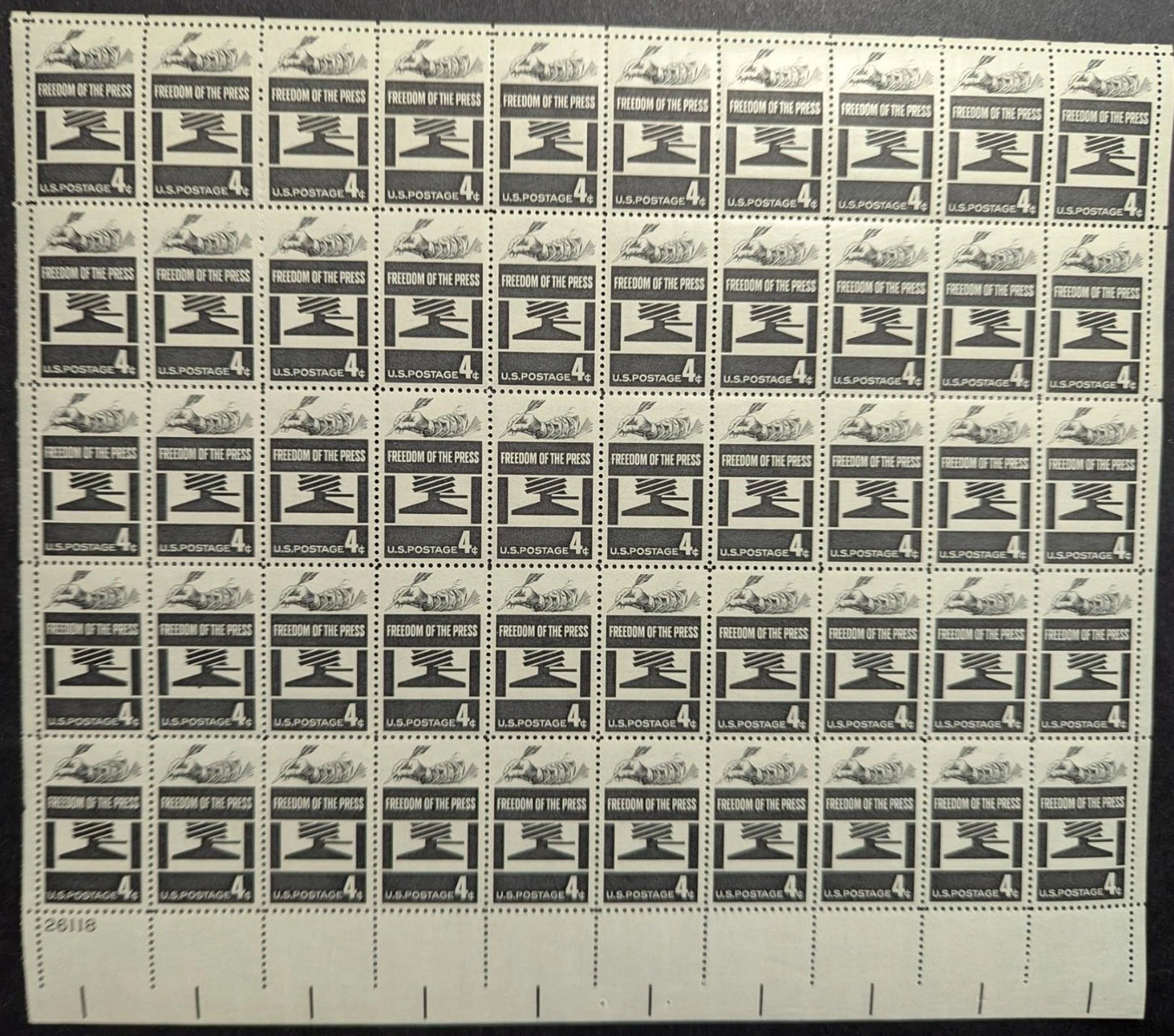 1958 USA 4c Frdm of Press Sheet -Scott 1119 -MNH, Undisturbed OG -No Sig Flaws