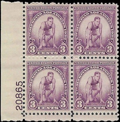 c1932 - #718 Olympic Games Plate Block - MNH, Undisturbed OG