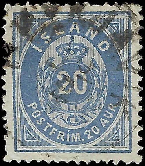 1882 Iceland 20a Stamp - Scott 17 - Used - Corner Crease