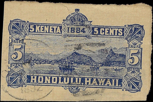 c1892 - Hawaii Scott U4 5c Cutout - Used, Postmarked 1892