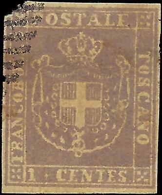 VEGAS - 1860 Tuscany Italy 1c Stamp Probable Forgery of Scott 17 - FV567