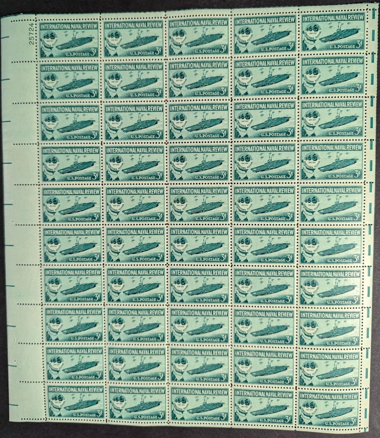 1957 USA 3c Naval Review Sheet -Scott 1091 -MNH, Undisturbed OG -No Sig Flaws