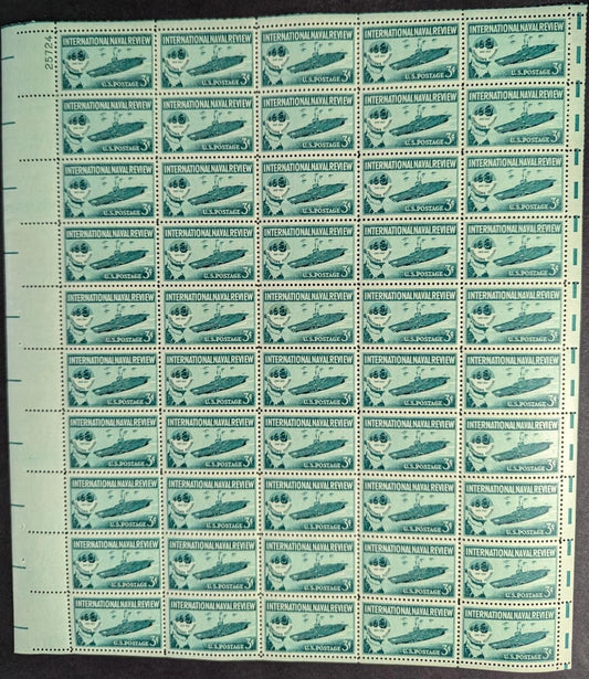 1957 USA 3c Naval Review Sheet -Scott 1091 -MNH, Undisturbed OG -No Sig Flaws