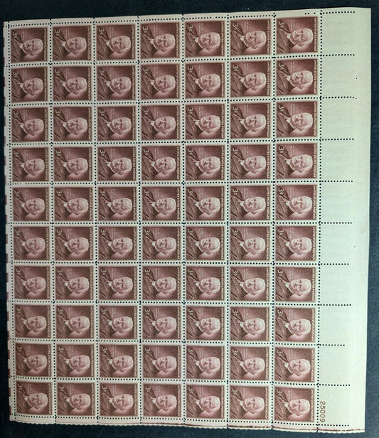 1954 USA 3c Eastman Sheet -Scott 1062 -MNH, Undisturbed OG - No Sig Flaws