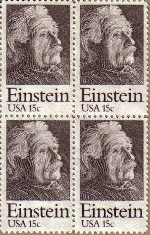 1979 Albert Einstein Block of 4 Postage Stamps, Scott1774, MNH, OG