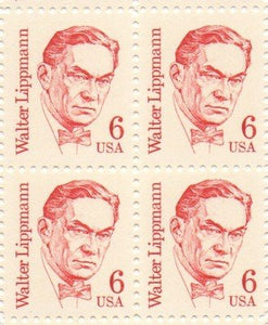 1985 Walter Lippmann Block of 4 6c Postage Stamps, Sc#1849, MNH, OG