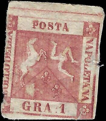 VEGAS - 1858 Naples Italy 1g Stamp - Scott 2 - Mint With Gum! - Nice Color! -Flaws