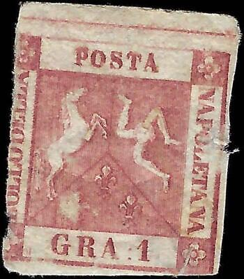 VEGAS - 1858 Naples Italy 1g Stamp - Sc# 2 - Mint With Gum! - Nice Color! -Flaws