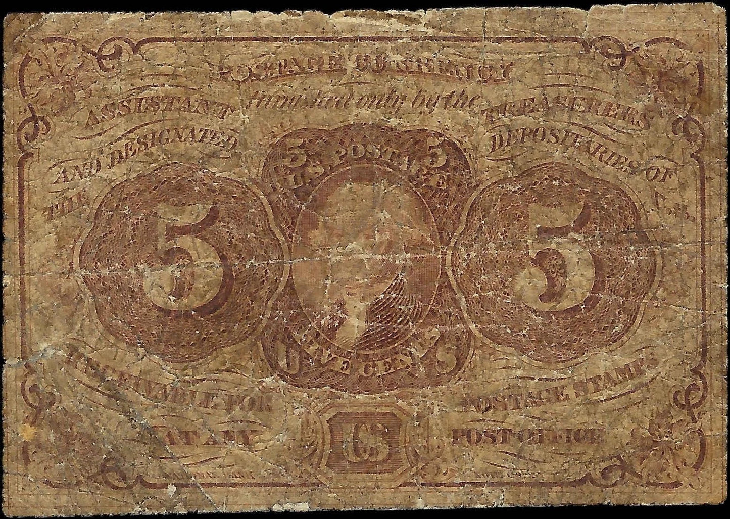 1862 USA 5c Fractional Postal Currency - Imperforate