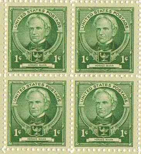 1940 Famous Americans Horace Mann Educator Blk of 4 1c Stamps, Sc#869, MNH, OG