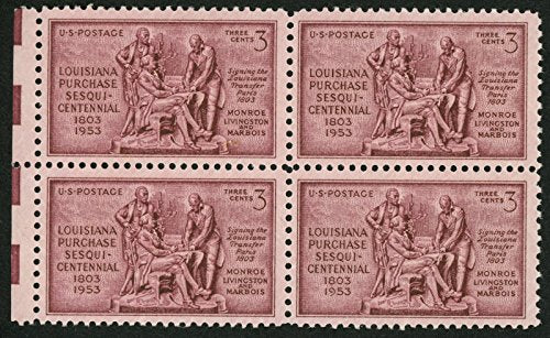 1953 Louisiana Purchase Block 4 3c Postage Stamps, Scott 1020 MNH,OG