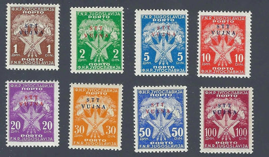 1952 Yugoslavia-Trieste Scott J11-J18 MNH, Undisturbed Gum