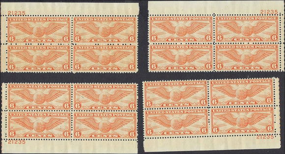 c1934 Scott C19 Airmail Plate Block Set - All MNH, OG