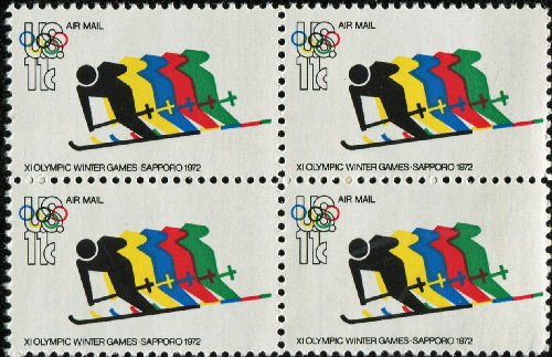 1972 Winter Olympics - Airmail - Block of 4 11c Postage Stamps - Scott C85 -MNH,OG