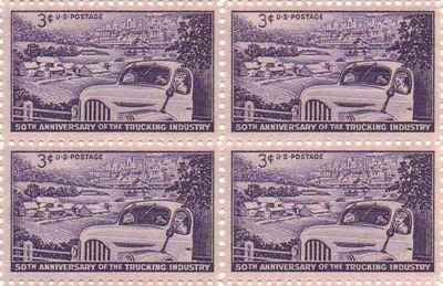 1953 Anniv. of Trucking Industry Block of 4 3c Postage Stamps - Scott 1025 -MNH,OG