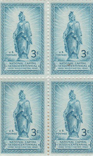 1950 Statue of Freedom Block of 4 3c Postage Stamps, Scott989, MNH, OG