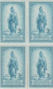 1950 Statue of Freedom Block of 4 3c Postage Stamps, Sc#989, MNH, OG