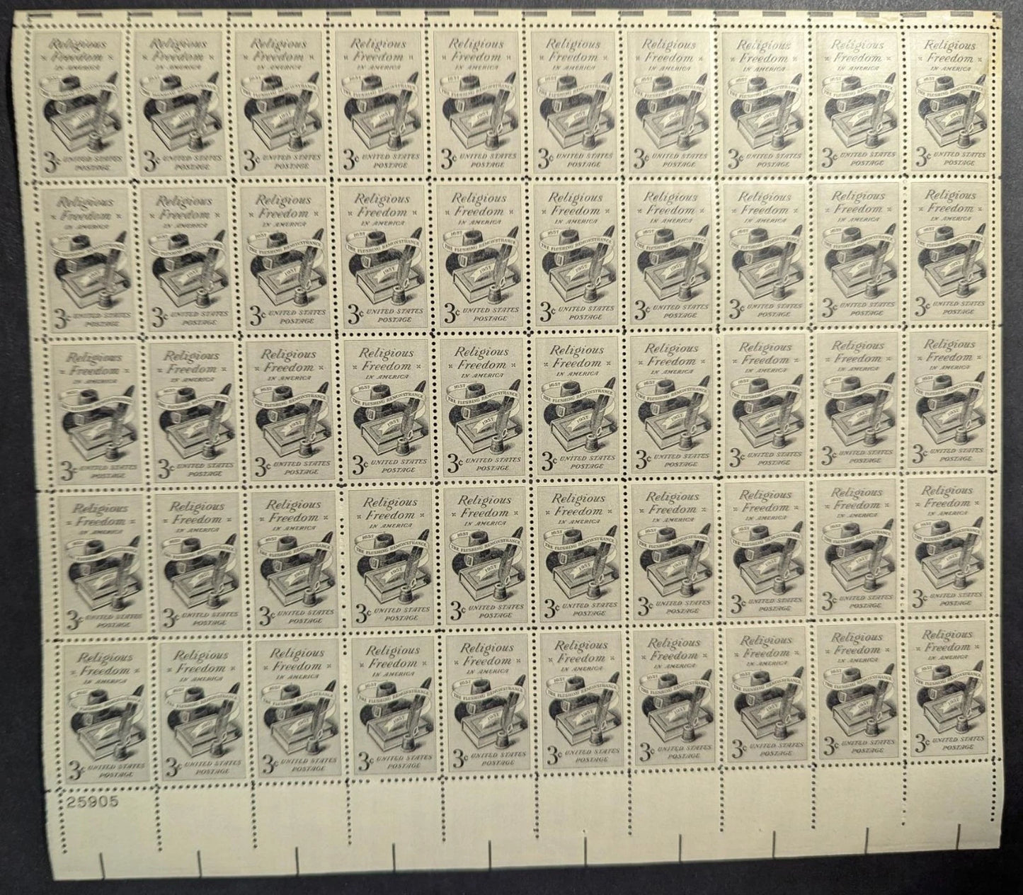 1957 USA 3c Religious Free Sheet -Scott 1099 -MNH, Undisturbed OG -No Sig Flaws