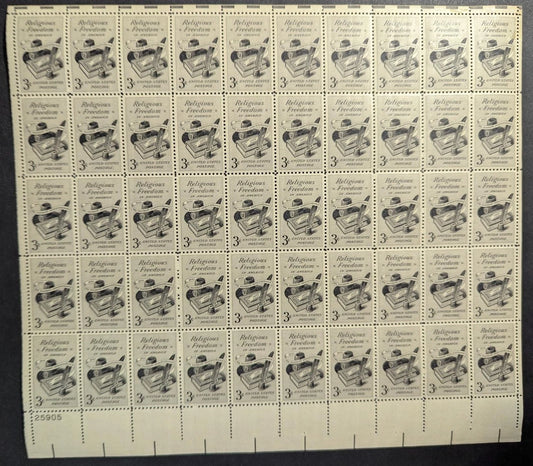 1957 USA 3c Religious Free Sheet -Scott 1099 -MNH, Undisturbed OG -No Sig Flaws