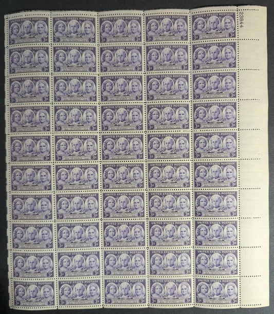 1948 USA Women 3c Sheet -Scott 959 -MNH, Undisturbed OG - No Sig Flaws