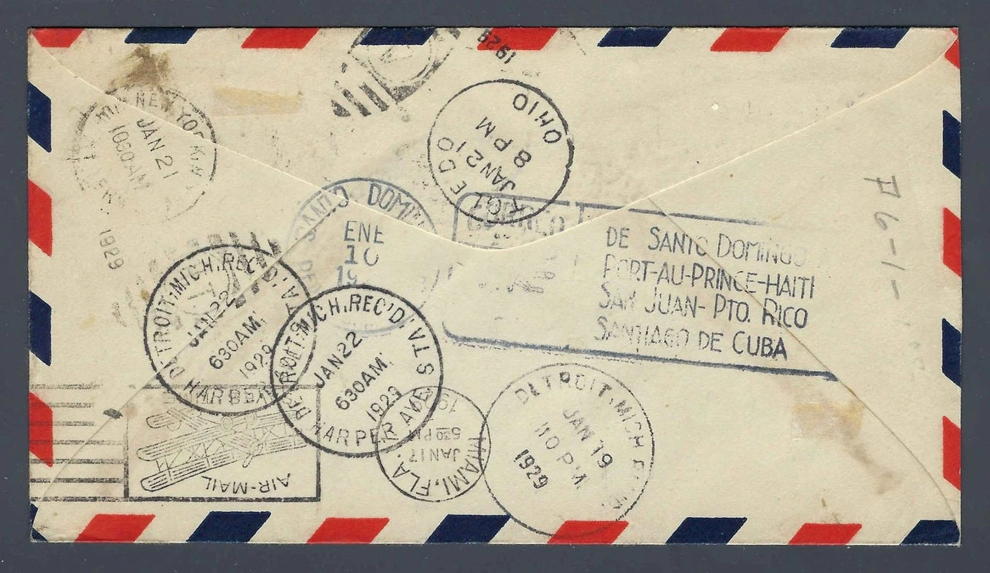 1929 FAM 6 Inaugural First Flight Cover Miami to Santo Domingo Dominican Rep