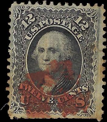 VEGAS - 1868 Washington 12c With F Grill - Scott 497 -Red Cancel -Some Short Perfs