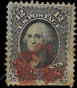 VEGAS - 1868 Washington 12c With F Grill - Sc# 497 -Red Cancel -Some Short Perfs