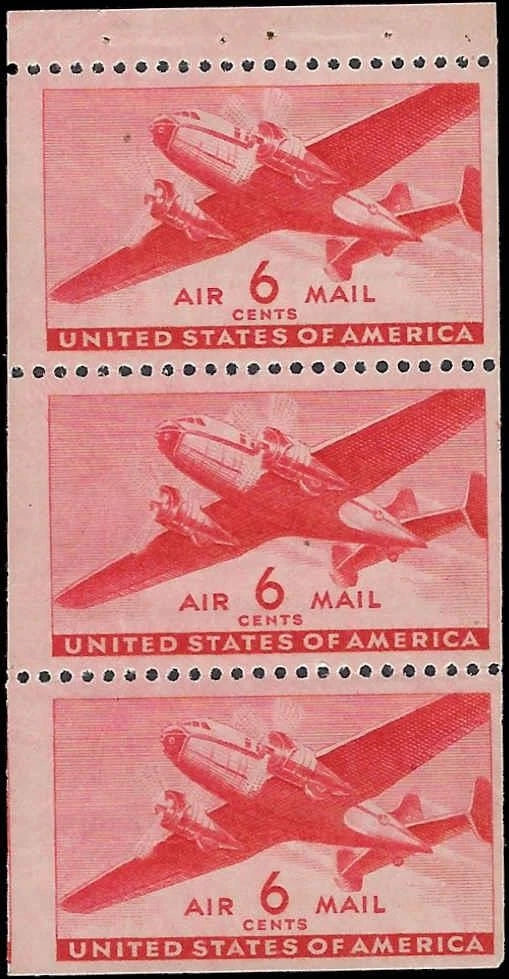 c1943 - #C25 Airmail Booklet Pane of 3 - MNH