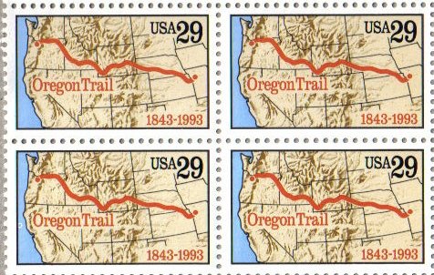1993 Oregon Trail Block of 4 29c Postage Stamps, Scott 2747, MNH, OG