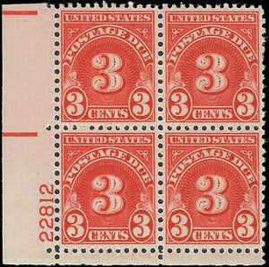 VEGAS - 1931 Postage Due 3c - Scott J82 Wet Printing - Plate Block - MNH, OG