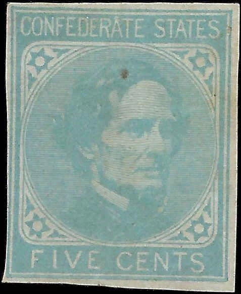1862 USA 5c Civil War Confederate Stamp - CSA6 - Mint, No Gum - Solid
