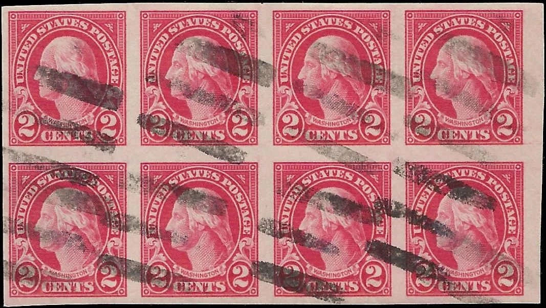 c1923 - #577 2c Washington Imperf Used Block of 8 - Good Centering!