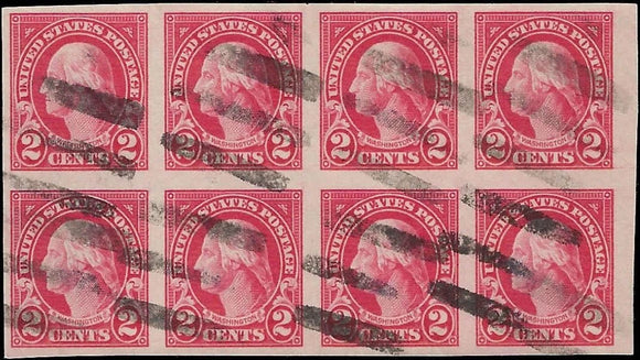 c1923 - #577 2c Washington Imperf Used Block of 8 - Good Centering!