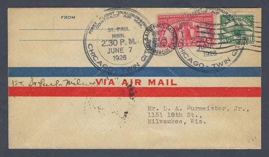 1926 First Flight CAM St. Paul to Milwaukee Sesquicentennial Cover
