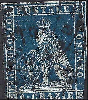 VEGAS - 1851-52 Tuscany Italy 6 Crazie Stamp -Scott 7 - Cat= $275
