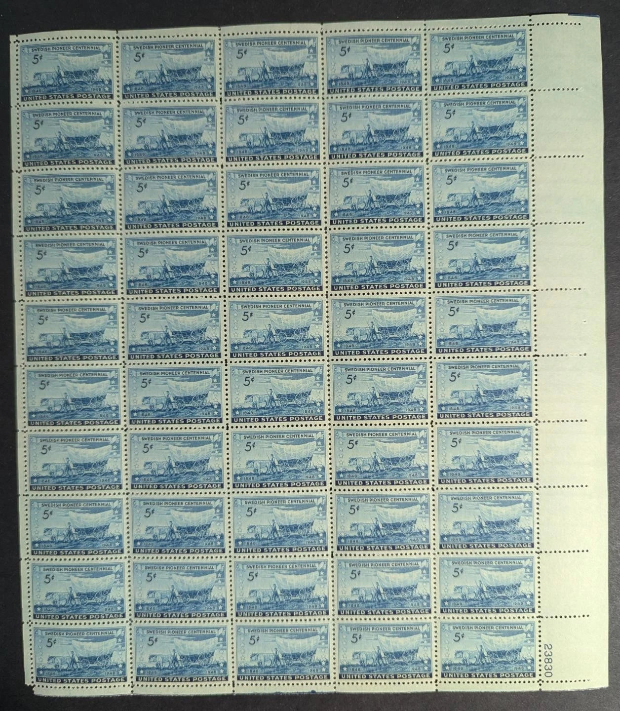 1948 USA Swedish 3c Sheet -Scott 958 -MNH, Undisturbed OG - Corner Flaw