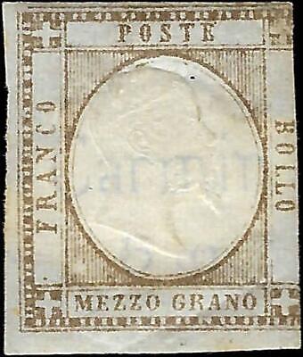 VEGAS - 1861 Two Sicilies, Italy 1/2g Stamp - Scott 20 - Crease