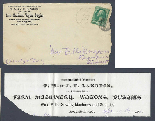 1881 T.W. & J.H. Langdon Farm Machinery Advertising Cover Springfield NE